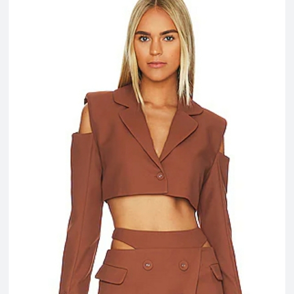 For Love And Lemons Alysa Crop Blazer In Brown - Picture 1 of 4